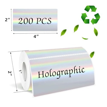 2x4 Inch Holographic Thermal Labels, Silver Direct Thermal Stickers Label, Self-Adhesive Glitter Thermals Printer Sticker Labels, Perforation Line Design- 200Pcs/ 1 Roll - color: Holographic Silver, size: 2*4 inch