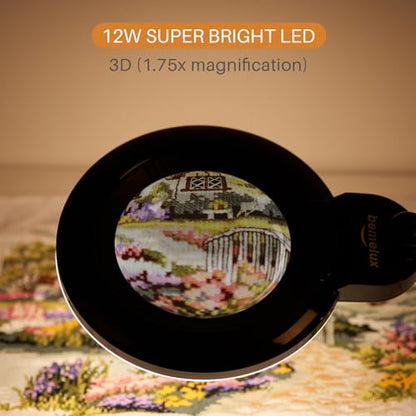 Magnifying Lamp with Clamp, 6-Inch Replaceable Lenses, Black | Includes detachable 3D & 5D glass lenses with 120 LEDs, 3 color temperatures, and 1200LM illumination