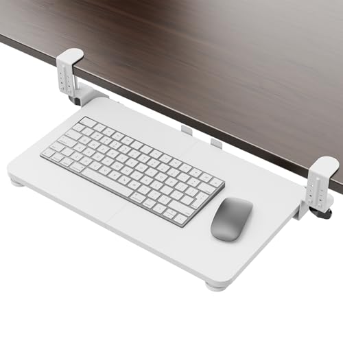 Small Keyboard Tray Under Desk, Pull Out Keyboard & Mouse Tray for Typing | Extra Sturdy Adjustable C Clamp Mount, 20(25.9 Including Clamps) x 11.8 Inch Slide Out Platform Computer Keyboard Drawer - color: White, size: 20" x 11.8" (Small)