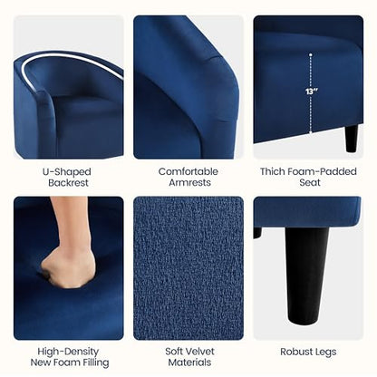 Yaheetech Velvet Accent Chairs, Compact Furry Barrel Chairs with a Curved Silhouette for Small Spaces, Living Room, Bedroom, Navy Blue - color: Navy Blue (Velvet), style: without Ottoman