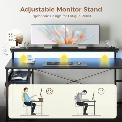 AODK 61 Inch L Shaped Computer Desk with 4 Drawers, LED Lights, Black - color: Black, size: 61 inches