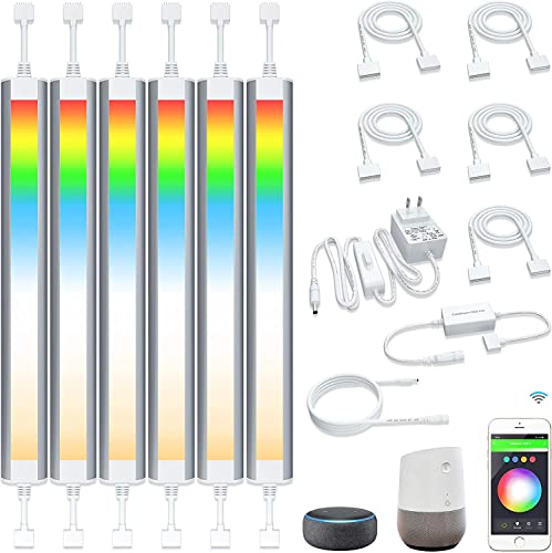 Smart Under Cabinet Lighting Strip Lights White & Color Changing Dimmable Work with Alexa Google Smart Thing Phone App, RGB Multi Colored Lamp for Kitchen Counter Light Fixture (6 Lights Bar Kit) - size: 6-Bar Kit
