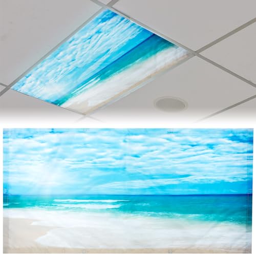 Patelai 4x2 Feet Light Covers for Classroom, Magnetic,Sea Wave | Sky Cloud Print for Office Decor, Drop Ceiling Compatible, 10 Magnets Included, Filters Harsh Fluorescent Lighting - style: Sea Wave