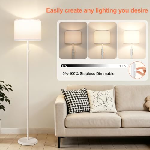 Floor Lamp Simple Design with Shade, Standing Lamps for Living Room Bedroom Office Dining Room Kitchen-White - color: White-White Linen Shade