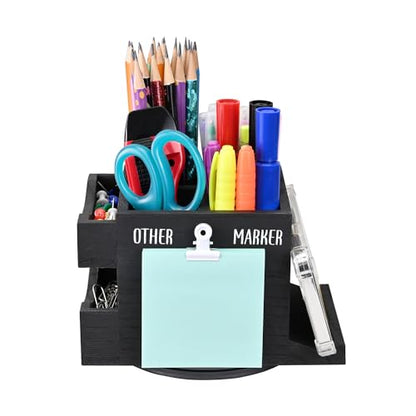 Ikee Design 360-degree Rotating Pen Holder | Rotating wood desktop organizer with 4 compartments stores pens, pencils, markers, phones and office supplies.