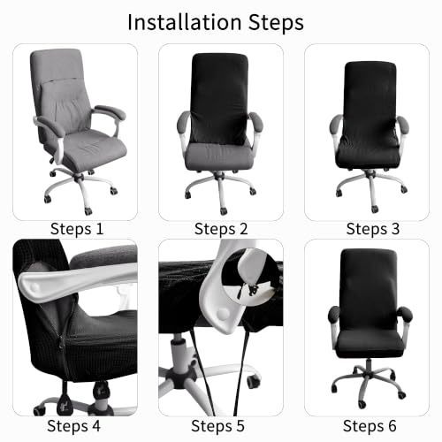 FORCHEER Water-Resistant Large Office Chair Cover with Armrest Covers Black Stretch Jacquard Computer Desk Chair Slipcover Non-Slip Cats/Dogs Proof Washable - color: Black, size: Office Chair Cover with Armrest Covers