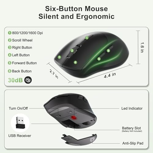 Wireless Keyboard and Mouse Combo, 2.4G Ergonomic Wave Keys(AvocadoGreen) - color: Black and Avocado Green