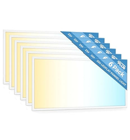 6 Pack 2x4 LED Flat Panel Light for Drop Ceiling, 9360lm Selectable 30W/40W/50W/60W/72W, Color Temperature 3000K/3500K/4000K/5000K/6500K, 0-10V Dimmable, 120-277V, ETL - size: 2X4 FT LED 6 Pack