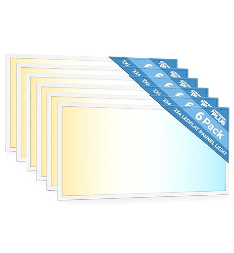 6 Pack 2x4 LED Flat Panel Light for Drop Ceiling, 9360lm Selectable 30W/40W/50W/60W/72W, Color Temperature 3000K/3500K/4000K/5000K/6500K, 0-10V Dimmable, 120-277V, ETL - size: 2X4 FT LED 6 Pack