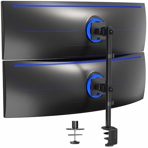 VIVO Dual Vertically Stacked Ultra-Wide Monitor Desk Mount for up to 49 inch Ultrawide Screens, Extra Tall Heavy Duty Adjustable Stand Holds 44 lbs Per Screen, Black, STAND-V202R - color: Black, size: up to 49" screens