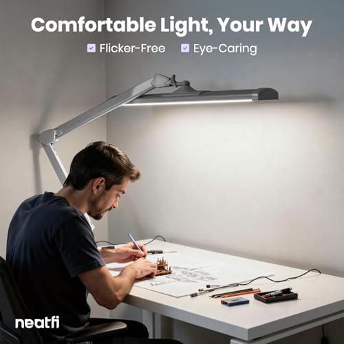 Neatfi 3,500 Lumens LED Desk Lamp, Dimmable, 26-Inch Shade, CCT (Silver-2) - color: Silver-2, size: 26-Inch Wide Shade