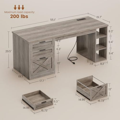 SEDETA 55.1" Farmhouse Office Desk with 3 Drawers for Home Office,Grey - color: Grey, size: Executive Office Desk (55")