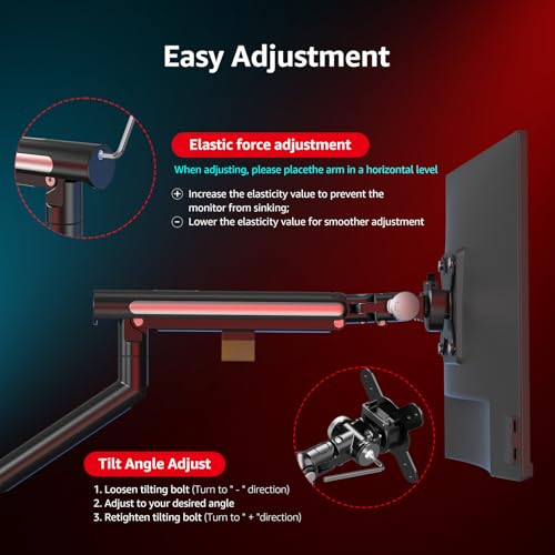 Monitor Arm Stand, 24 to 43 Inch Single Monitor Mount, C Clamp Only, Mechanical Spring Desk Mount, Holds 6.6-26.4 lbs, Fit 75x75/100x100 VESA,(Black)