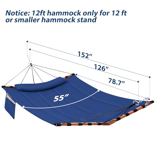 TegerDeger 12FT 2 Person Hammock with V Shaped Spreader Bar -Blue - color: Blue