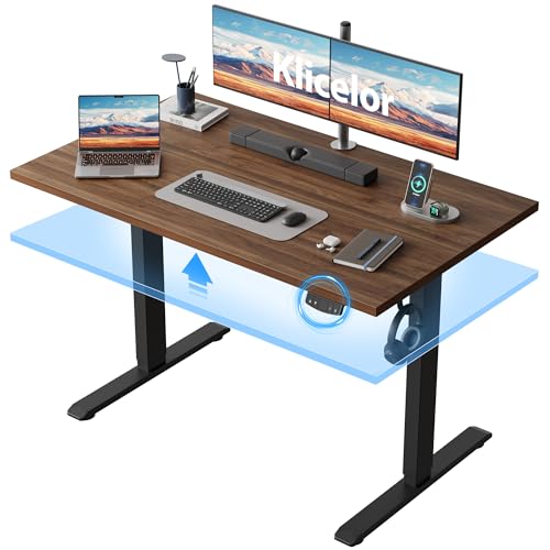 Klicelor 48 Inch Electric Standing Desk, Height Adjustable Office Desk, Sit Stand Up Computer Desk with Memory Preset, Two-Piece Desktop, Dark Walnut - color: Dark Walnut, size: 48 x 24 Inch