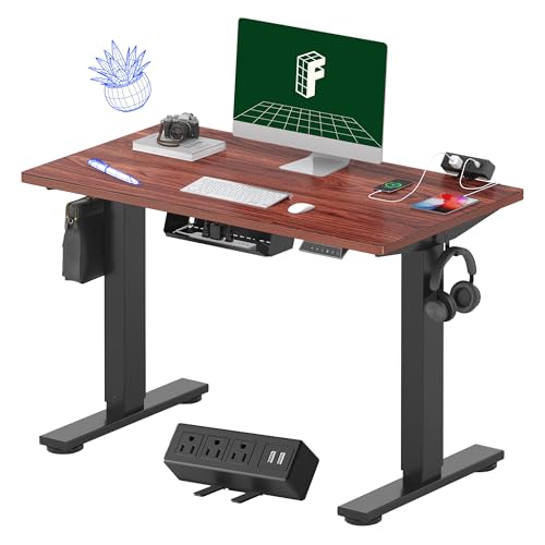 FLEXISPOT EN2 40"x24" Standing Desk with Power Strip Bundle, Mahogany | One-Piece Desktop, Easy-Access Clamp Power Strip Bundle, Organized Cable Management, Modern Home Office Setup - color: Black Frame + Mahogany Top, size: 40x24