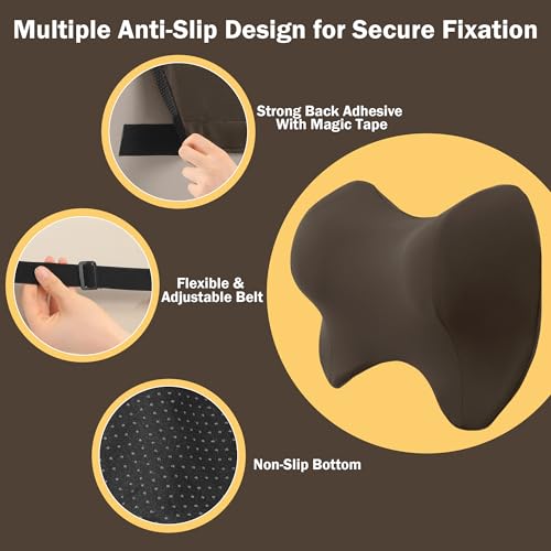 MABOZOO Neck Pillows for Recliner, Memory Foam Headrest Pillow with Non-Slip Backing and Elastic Straps, Recliner Neck Pillow for Pain Relief and Side Sleeping (Brown) - color: Brown