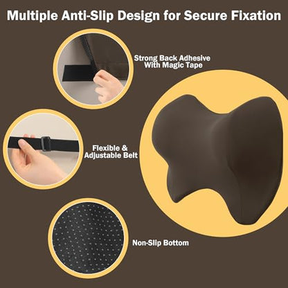 MABOZOO Neck Pillows for Recliner, Memory Foam Headrest Pillow with Non-Slip Backing and Elastic Straps, Recliner Neck Pillow for Pain Relief and Side Sleeping (Brown) - color: Brown