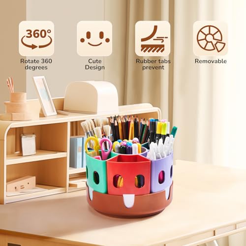 GAMENOTE Rotating Art Supply Organizer, Lazy Susan Caddy, Small | Rotating organizer keeps markers, crayons and craft supplies visible and easy to reach on classroom or home desks - size: Small, 8"d x 5"h