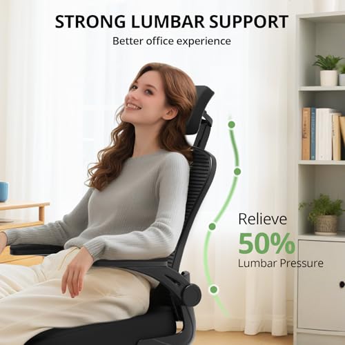 Office Chair Ergonomic Desk Chair, 330LBS Capacity, High Back Computer Chair for Long Hours Comfortable, Rolling Swivel Executive Task Chair for Home Office with Flip-up Armrests, Black - color: Black