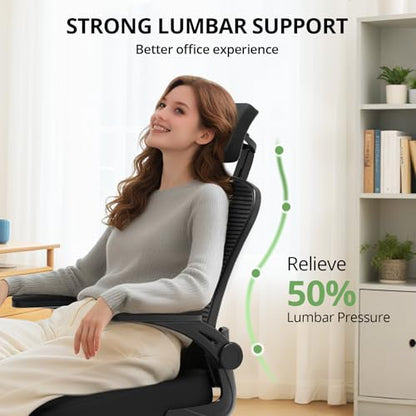 Office Chair Ergonomic Desk Chair, 330LBS Capacity, High Back Computer Chair for Long Hours Comfortable, Rolling Swivel Executive Task Chair for Home Office with Flip-up Armrests, Black - color: Black