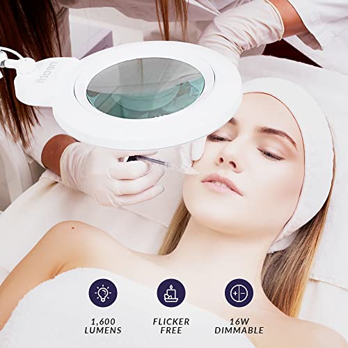 Neatfi XL Bifocal LED Magnifying Lamp, 7" Acrylic Lens, 2.25X/6X, 1,600 Lumens Dimmable | 3 Light Modes, Adjustable Arm & Clamp | Reading, Crafting & Jewelry (White, 7-inch Lens, CCT with Clamp) - color: White
