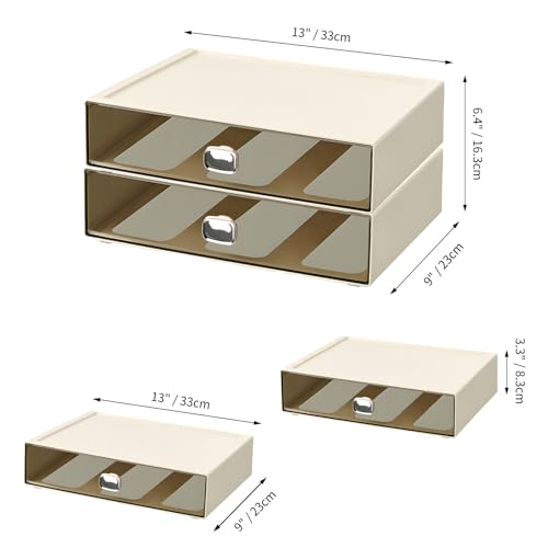 Desktop Storage Drawers, Plastic Countertop Printer Paper Organizer - color: 1 Large Drawer, Cream