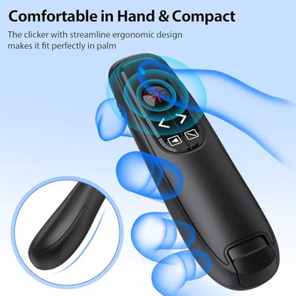 Presentation Clicker for Powerpoint Presenter Remote with Laser Pointer | Wireless Slide Advancer for Computer/Mac/Laptop/PPT, Red Pointer, RF 2.4GHz USB A and Type C Receiver, Plug and Play, Black