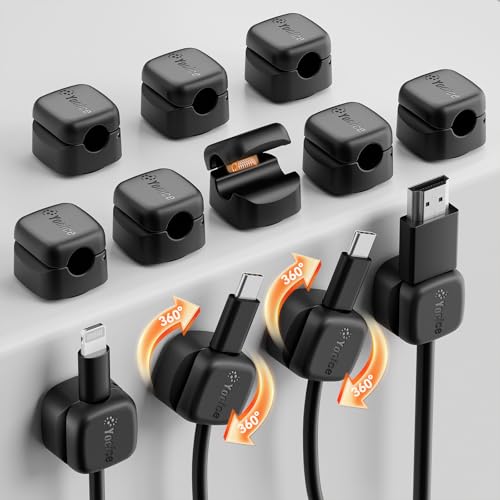 12Pack Rotatable Cord Organizer,Spring Cable Clips Desk Cable Management Cord Holder Adhesive Phone Charger Cord Clips for Home Office Car Wall Nightstand Accessories, Black - color: Black, size: 12Pack