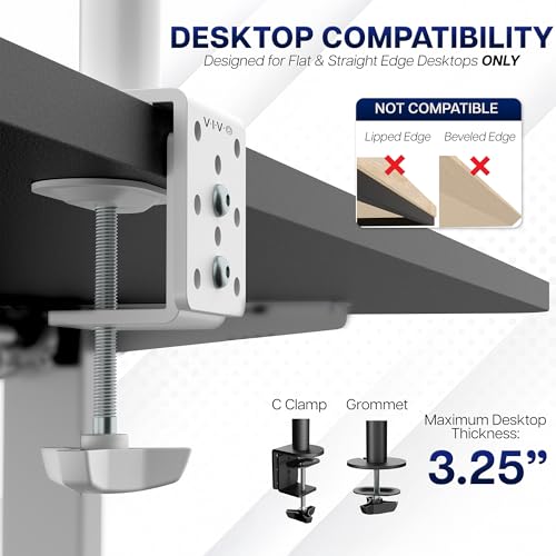 VIVO Dual Ultrawide Monitor Desk Mount, Heavy Duty Fully Adjustable Steel Stand, Holds 2 Computer Screens up to 38 inches and Max 22lbs Each, White, STAND-V038W - color: White, size: 13" - 38"