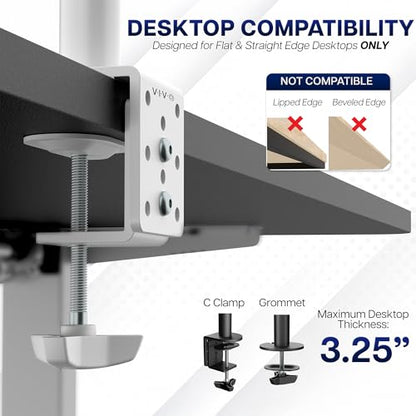 VIVO Dual Ultrawide Monitor Desk Mount, Heavy Duty Fully Adjustable Steel Stand, Holds 2 Computer Screens up to 38 inches and Max 22lbs Each, White, STAND-V038W - color: White, size: 13" - 38"