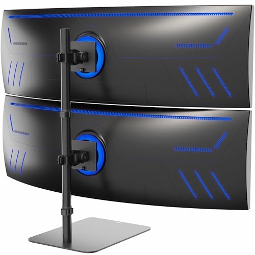 VIVO Freestanding Dual Vertically Stacked Ultra-Wide Monitor Desk Stand, Extra Tall Heavy Duty Adjustable Mount for 2 Ultrawide Screens up to 49 inches, 44 lbs Per Screen Capacity, Black, STAND-V202L - size: Up to 49", style: Steel Base
