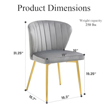 Velvet Dining Chairs Set of 2, Modern Upholstered Vanity Chairs with Golden Metal Legs for Dining Room Kitchen Vanity Patio (Grey) - color: Grey
