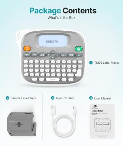 Rongta TM95 Label Maker Machine, QWERTY Keyboard, 12mm Portable Labeler