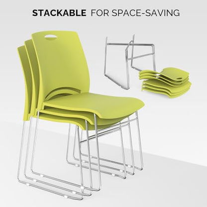 VINGLI Stacking Chairs Set of 12 Stackable Office Chairs with Metal Sled Base, Ergonomic Plastic Seat, Stacking Chairs for Waiting Room Break Room Banquet Guest, Green - color: Green, size: 12 Pack