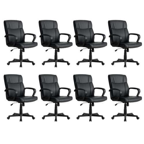 Office Desk Chair Set of 8 Conference Room Chairs Modern Ergonomic Executive Swivel Chair Adjustable Height PU Leather Home Desk Chair with Armrests Comfy Computer Task Chairs with Wheels - color: Black, size: Set of 8