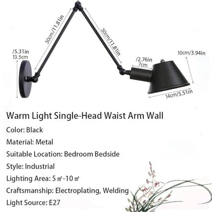 Vintage Black Swing Arm Wall Sconce Adjustable Metal Reading Lamp Warm Light Mounted for Bedroom Headboard Study Room Living Sofa Side