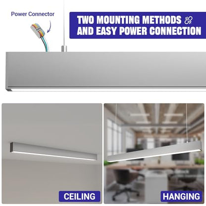 JTT 4FT LED 4Pack Gray Linear Light,50W/40W/30W Linkable Office Light - color: Silver 4 Pack（4FT）