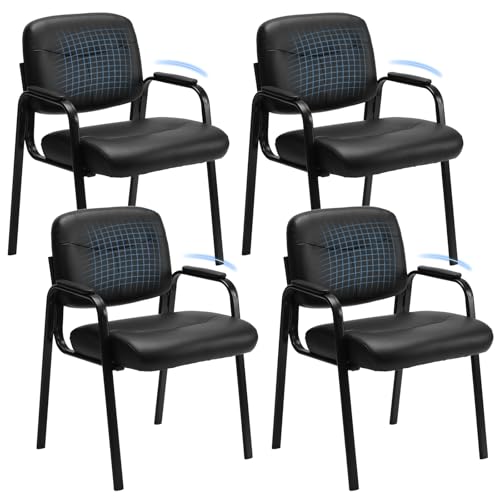 Sweetcrispy Waiting Room Chairs Set of 4, Office Guest Chairs No Wheels | Leather Padded Arms, Stationary Reception, Conference, Lobby Table, Elderly, Side Salon, Clinic, Inky - size: 4 PCS Set