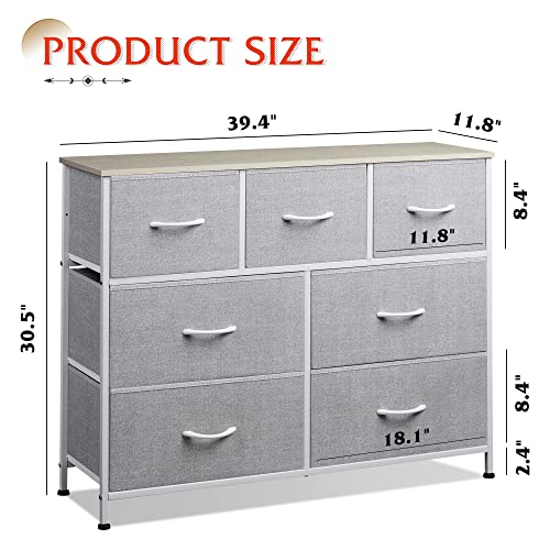 WLIVE 7 Drawer Dresser TV Stand, Entertainment Center, Media Console Table with Metal Frame and Wood Top for TV up to 45 inch, Chest of Drawers for Bedroom, Living Room, Light Grey - color: Light Grey