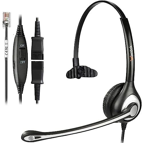 Wantek Yealink Phone Headset with Quick Disconnect Cord, RJ9 Office Telephone Headsets with Mic Noise Cancelling Compatible with Yealink VoIP Phone T21P T42S T46S T48S T27G T53W T54W Grandstream Snom