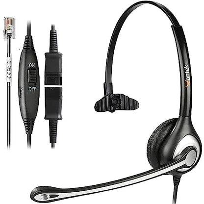 Wantek Yealink Phone Headset with Quick Disconnect Cord, RJ9 Office Telephone Headsets with Mic Noise Cancelling Compatible with Yealink VoIP Phone T21P T42S T46S T48S T27G T53W T54W Grandstream Snom