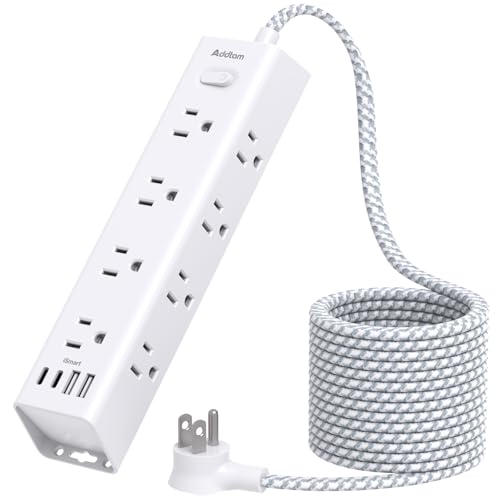 Power Strip Surge Protector with 12 AC Outlets 4 USB, 5FT Extension Cord - color: White, size: 5FT