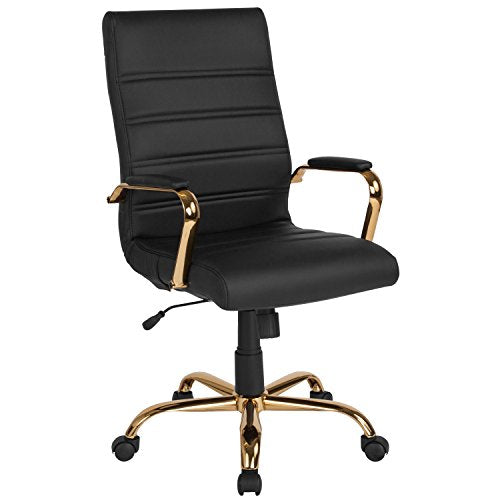 Flash Furniture High Back LeatherSoft Executive Office Chair, Black/Gold | 360° Swivel, Height Adjustable, Commercial Grade - color: Black Leathersoft/Gold Frame