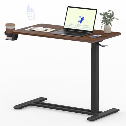 FLEXISPOT 32" Mobile Standing Desk Pneumatic Lift Computer Workstations | Computer workstation desk with hidden wheels,Laptop Rolling Cart for home office and small spaces.31.5"W x 15.7"D,Mahogany - color: Mahogany, size: 32x18
