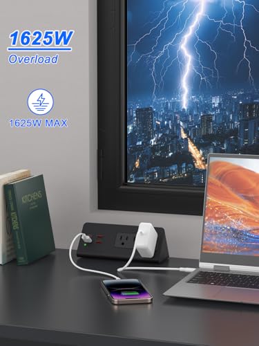 Desk Clamp Power Strip 3 AC 4 USB PD 20W USB-C for Nightstand&Office Tables | Nightstand Charging Station,Tamper-Resistant，Surge Protector，6.6 FT flat plug
