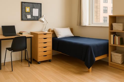 Jela-USA Solid Pine Wood 6 Drawer Rolling Cart, Honey Pine - color: Medium Wood, style: 6 Drawer