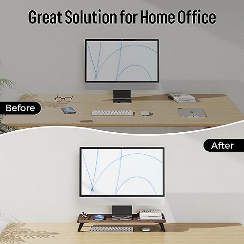 loukin Monitor Stand Riser for Desk, 22.4" × 8.2" Computer Stand, Brown | Supports 22 lb, No Installation Required, Water-Resistant Surface, Fits Laptops and Printers, Ergonomic Design