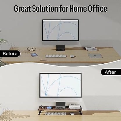 loukin Monitor Stand Riser for Desk, 22.4" × 8.2" Computer Stand, Brown | Supports 22 lb, No Installation Required, Water-Resistant Surface, Fits Laptops and Printers, Ergonomic Design