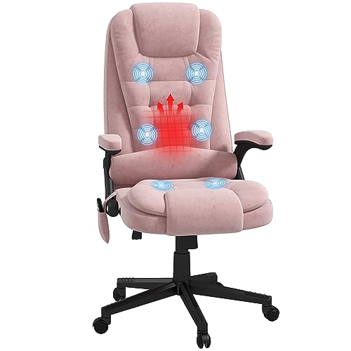 HOMCOM Executive Office Chair 6 Points Vibration Massage Velvet Pink | Heated Lumbar Support, High Back Computer Chair, Reclining Backrest, Tilt Function, Padded Armrests - color: Pink